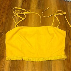 Yellow Blue Blush fringe tie strap top